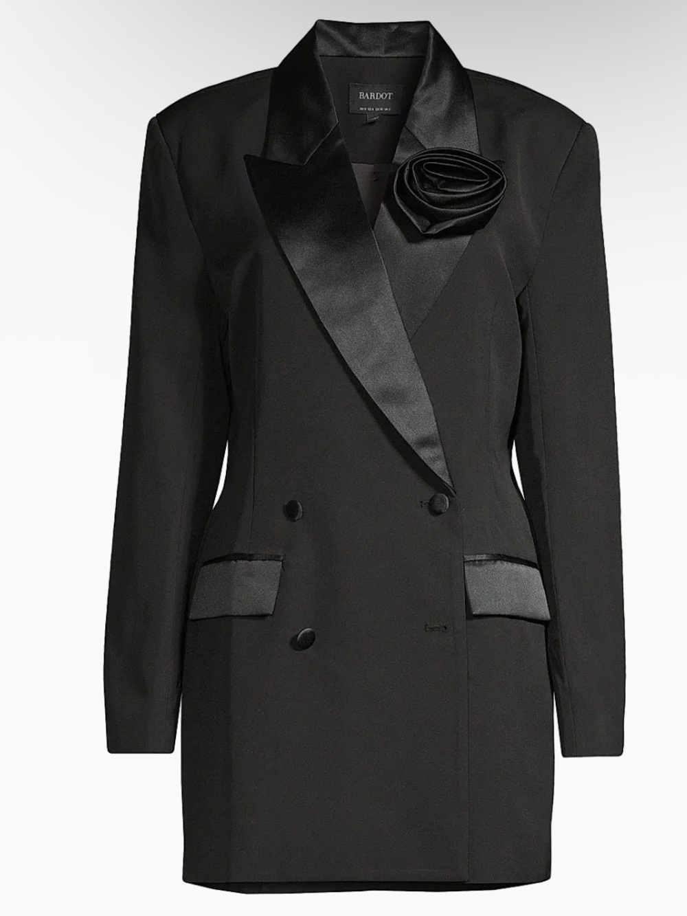 Bardot Black Satin-Lapel Double-Breasted Blazer Minidress